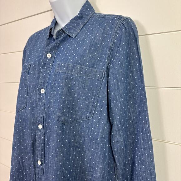Lucky Brand Polka Dot Button Front Denim Boyfriend Shirt Medium Wash sz S - Picture 4 of 7